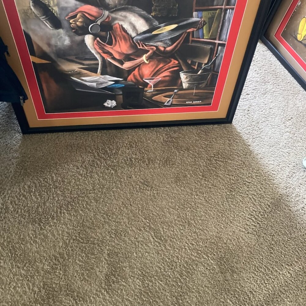 Late night DJ is a framed wall art the print is 20x28 in a 26x34 black frame